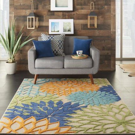 Nourison Aloha Indoor/Outdoor Multicolor 5'3" x 7'5" Area Rug, (5' x 8')