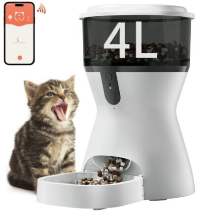 OUDOSPRS Automatic Cat Feeders WiFi, Timed Dog Feeder with 10S Dining Voice Record, 4L Cat/Dog Food Dispenser