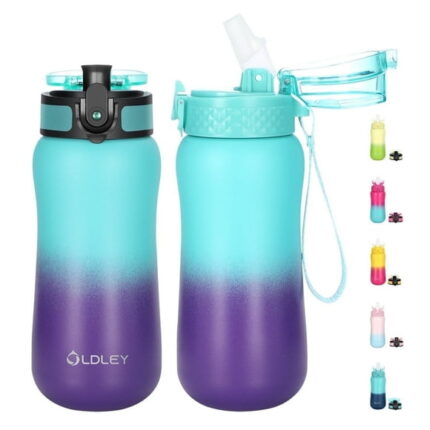 Oldley 12oz Insulated Kids Water Bottle, Leakproof Stainless Steel with Straw, for School & Travel