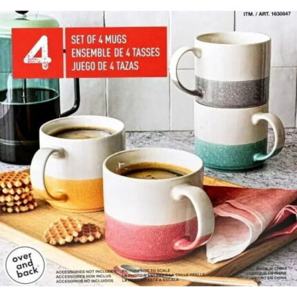Over and Back Dishwasher Safe Stoneware Stackable Mugs, Set of 4