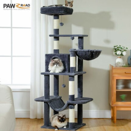 PAWZ Road 64" Cat Tree 5-Tier Sisal Scratching Post Tower Hammock Perch for Indoor Cats, Dark Gray