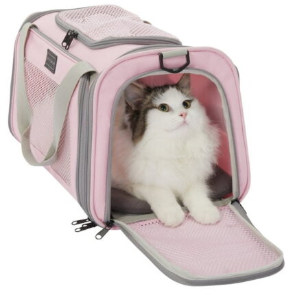 PETSFIT 17"Pet Carrier Airline Approved, Cat Travel Carrier for Small and Medium Cats Under 12 lbs, Pink