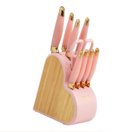 Paris Hilton 10-Piece Heart-Shaped Stainless Steel Knife Block Set, Pink