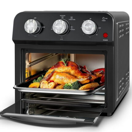 Plum Chef Air Fryer, 13Qt Small Footprint Airfryer combo with Roast, Bake, Grill, Broil, Toast, Dehydrate, Defrost, Perfect for Small Contertop, 1500W, Black