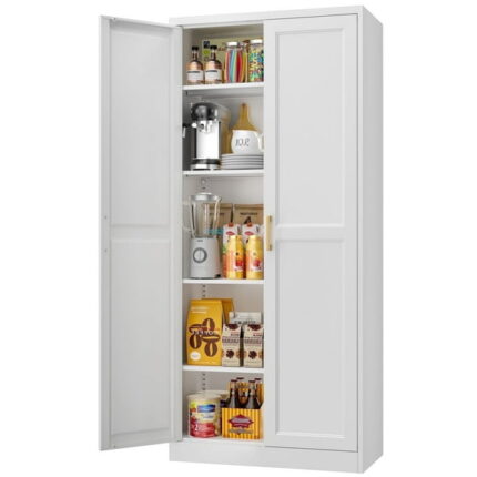 Polup 71" Height Modern Metal Pantry Cabinet with Doors and Adjustable Shelves Home White