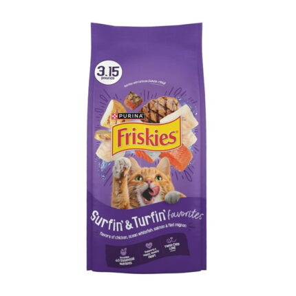 Purina Friskies Surfin and Turfin Favorites Dry Cat Food Flavors of Chicken, Whitefish, Salmon and Filet Mignon, 3.15 lb Bag