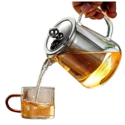 Qaray 18.5 oz Glass Teapot Heat Resistant Kettle with Infuser, Stainless Steel Filter, Clear Transparent Vase 550ml Capacity