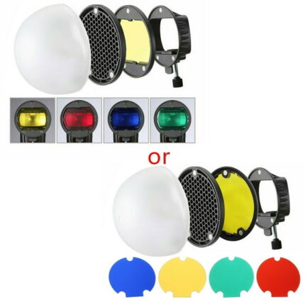 Replacement Flash Speedlight Honeycomb Grid 4 Color Filters Diffuser Ball