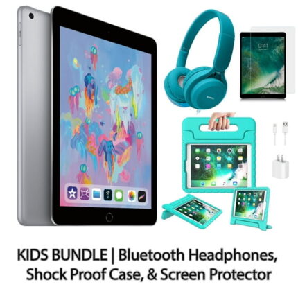 Restored Apple iPad 6 9.7" 32GB Space Gray (Wifi) Kids Bundle: Bluetooth Headphones: Shock Proof Case: & Screen Protector (Refurbished)