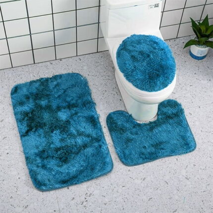 Rewenti 3PCs Solid Color Bathroom Rug Set Bathroom Toilet Soft Carpet Anti-Slip Mat Bathroom Toilet Floor Mat Household Supplies