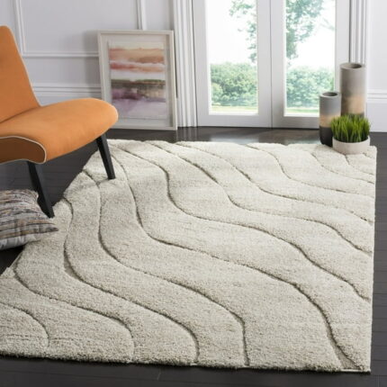SAFAVIEH Florida Tabitha Geometric Waves Shag Area Rug, Cream/Beige, 3'3" x 5'3"