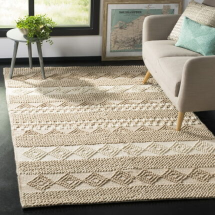 SAFAVIEH Natura Carly Geometric Braided Wool Area Rug, Beige/Ivory, 2' x 3'
