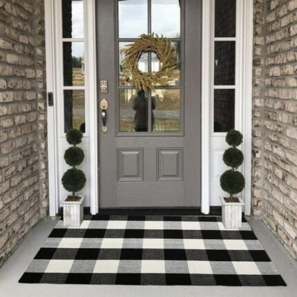 SANMADROLA Buffalo Plaid Check Black and White Cotton Doormat, 27.5'' x 43''