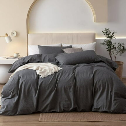 SORMAG Duvet Cover Set Soft Washed Microfiber Duvet Cover 3 Pieces Queen Dark Grey