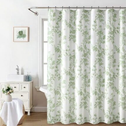 Sage Green Shower Curtain Cotton Floral Cottagecore Shower Curtain for Bathroom 72" W x 72" L