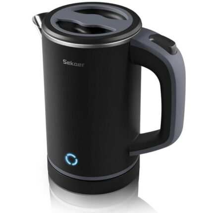 Sekaer Travel Electric Tea Kettle with Auto Shut-Off & Boil Dry Protection, 304 Stainless Steel Mini Portable Water Boiler, 0.8 L Fast Heating Coffee Kettle, Perfect Holiday Gifts Black