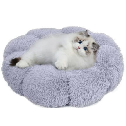Sennaux Calming Pet Bed Soft Plush for Dogs & Cats, Washable, Light Gray, 19.7"