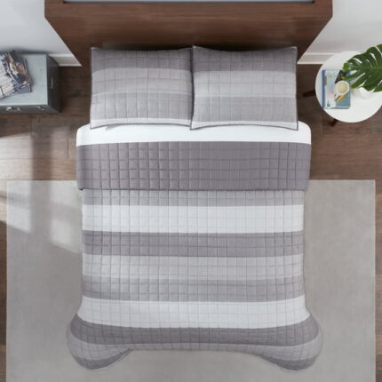 Serta Quilt Set, King, Grey, 3 Piece