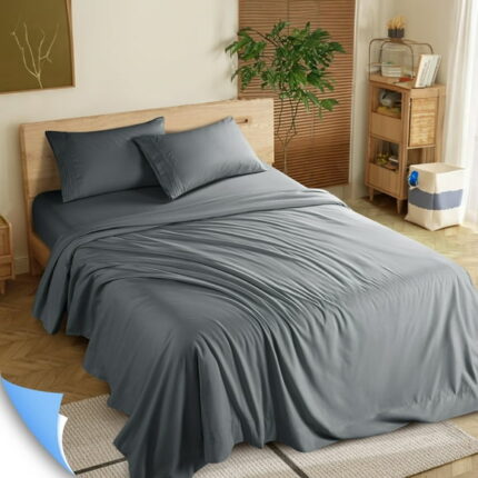 Shilucheng 4 Pieces Luxury Bed Sheets Set, 1800 Series Microfiber Bed Sheets, 16" Deep Pocket, Queen, Dark Gray