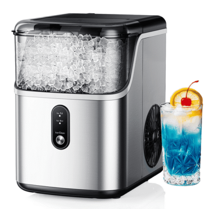 Simzlife Nugget Ice Maker Countertop, Portable Ice Maker Machine with Self-Cleaning Function, 35lbs/Day, Soft Chewable Pellet Ice, Silver