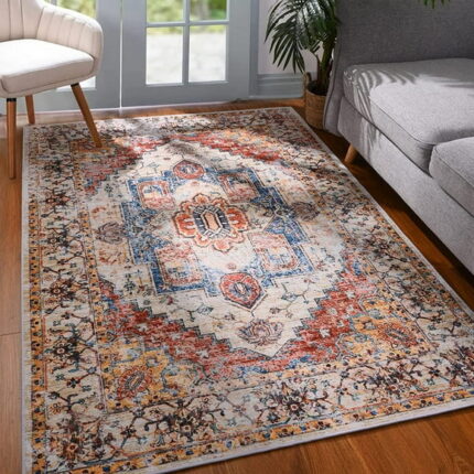 Softlife Oriental Traditional Area Rug for Living Room Durable Washable Persian Carpet Non Slip Boho Rugs for Bedroom, 4'x6', Orange