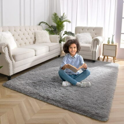 Softlife Super Soft Shaggy Area Rugs for Living Room Fluffy Carpets for Bedroom Home Decor,5.3'X7.5',Gray