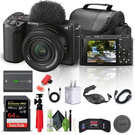 Sony Alpha ZV-E10 II Mirrorless Camera with 16-50mm Lens (Black) (ZVE10M2KB) + 64GB Memory Card + Bag + Card Reader + More