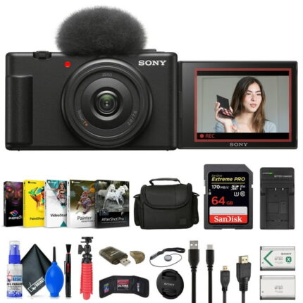 Sony ZV-1F Vlogging Camera (Black) (ZV1F/B) New  + Case + 64GB Card + Tripod + More