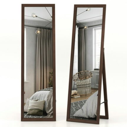 Spaco Full Length Mirror with Stand and Solid Wood Frame-18 x 14 x 61 inches, Mirrors for Wall