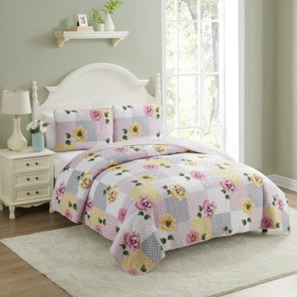 Sweet Home Collection Floral Patchwork Printed Quilt Set Queen