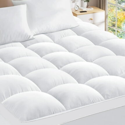 Teler Extra Thick Queen Mattress Topper, Pillow top Mattress Pad for Deep Sleep, White