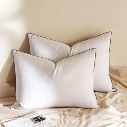 Teler Goose Feathers and Down Pillow for Sleeping ?with 100% Cotton Cover, Hotel Quality Fluffy Bed Pillow Set of 2, Queen Size