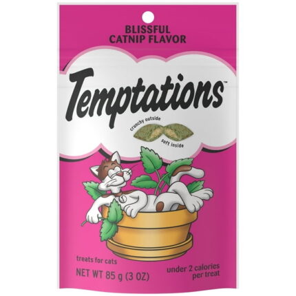 Temptations Classic Blissful Catnip Flavor Crunchy and Soft Dry Treats for Cats, 3 oz Pouch