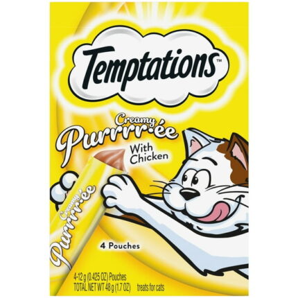 Temptations Creamy Puree With Chicken Lickable, Squeezable Cat Treats, 4-Pack Of 12G Pouches