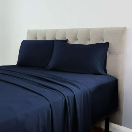 The Cooling Sheet 4-Piece Set Dark Denim Cotton Rich Bed Sheet Set, Queen- Anti-Microbial