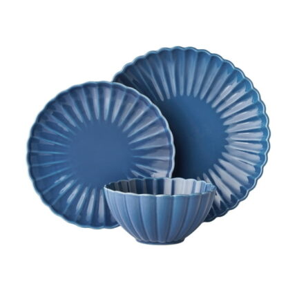 The Pioneer Woman Colette 12-Piece Stoneware Dinnerware Set, Blue