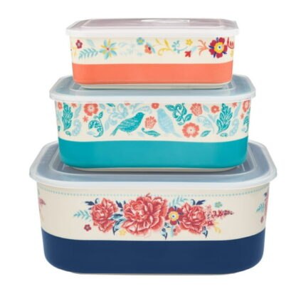 The Pioneer Woman Keepsake Floral 6-Piece Rectangular Ceramic Nesting Bowls