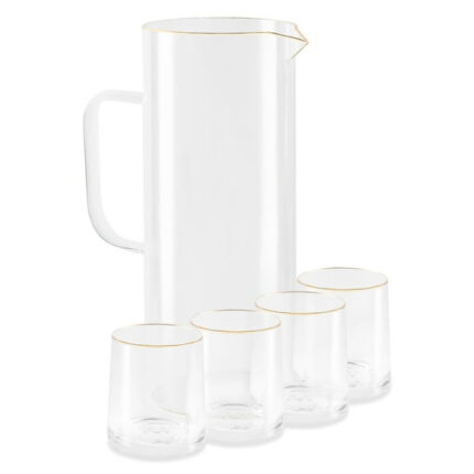 Thyme & Table 5-Piece Gold Rim Pitcher and 9oz Drinking Glass Set