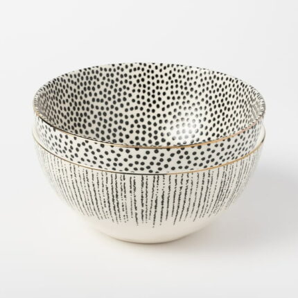 Thyme & Table Assorted Dot & Riley Collection, 2-Piece Stoneware Large Bowls