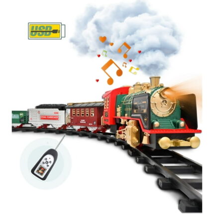 Train Set Toy, Remote RC Train Set Locomotive Rechargeable W/ Smoke, Lights, Sounds Railway for Boys Girls Age 3 4 5 6 + Kids