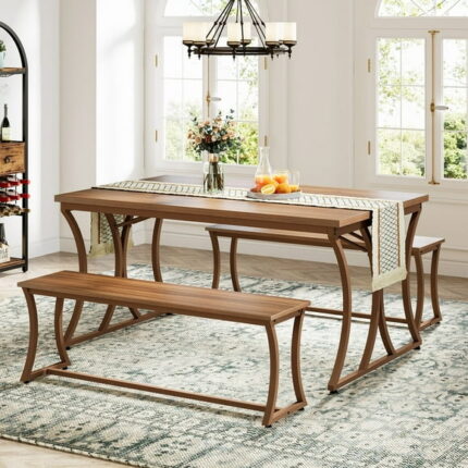 Tribesigns 51 Inch Rectangle Kitchen Dining Table with Bench Set for 4 People