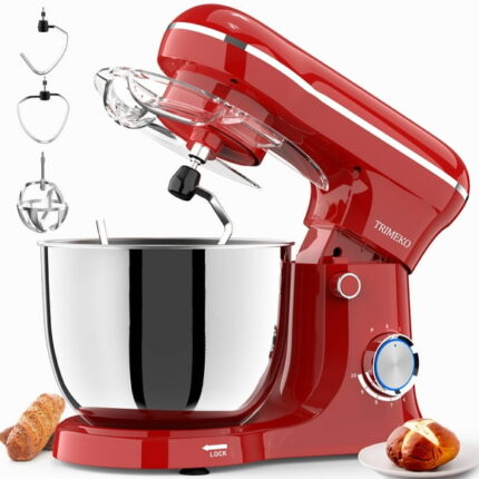 Trimeko 5.5QT Tilt-Head Stand Mixer with Bowl, Dough Hook, Whisk & Beater, 3-in-1 Function?Red