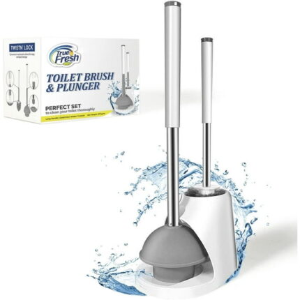 True Fresh 2 in 1 Toilet Brush and Plunger Set Stainless Steel - Toilet Plunger and Toilet Brush and Caddy Holder