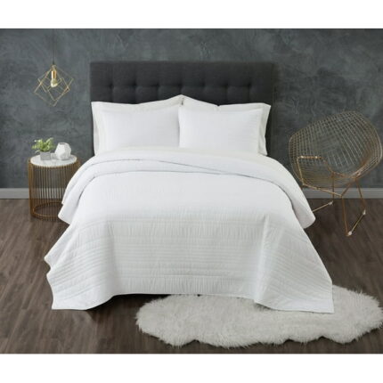 Truly Calm Solid Cotton Quilt Sets, Twin-XL, White, 2-Pieces