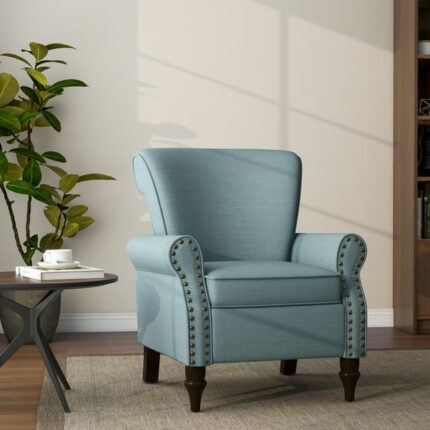 UIXE Accent Chairs Upholstered Armchair Modern Arm Chair Comfy Single Sofa for Bedroom Living Room, Light Blue