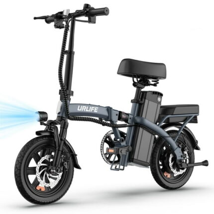 URLIFE 14"Folding Electric Bike for Adults,500W Peak Motor,48V 7.5AH Removable Battery,Mini Ebike for Adults City Commuter,UL2849,Gray