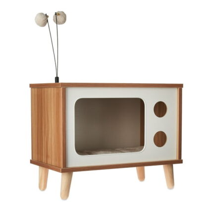 Vibrant Life Purr-View Retro TV Cat Condo with Jute Scratching Pad & Washable Mat