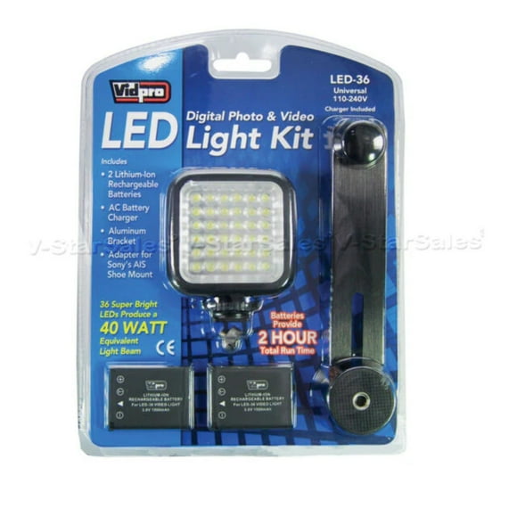 Vidpro - LED-36 Deluxe LED Digital Video Light Kit with Support Bracket, with Li-Ion Batteries and Charger