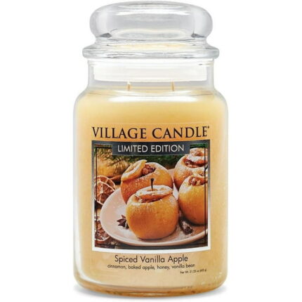 Village Candle Spiced Vanilla Apple, Large Glass Apothecary Jar Scented Candle, 21.25 oz, Ivory