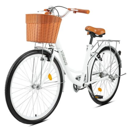 Viribus Women's Comfort Bike 24 inch Beach & City Cruiser Bicycle with Basket Rack White